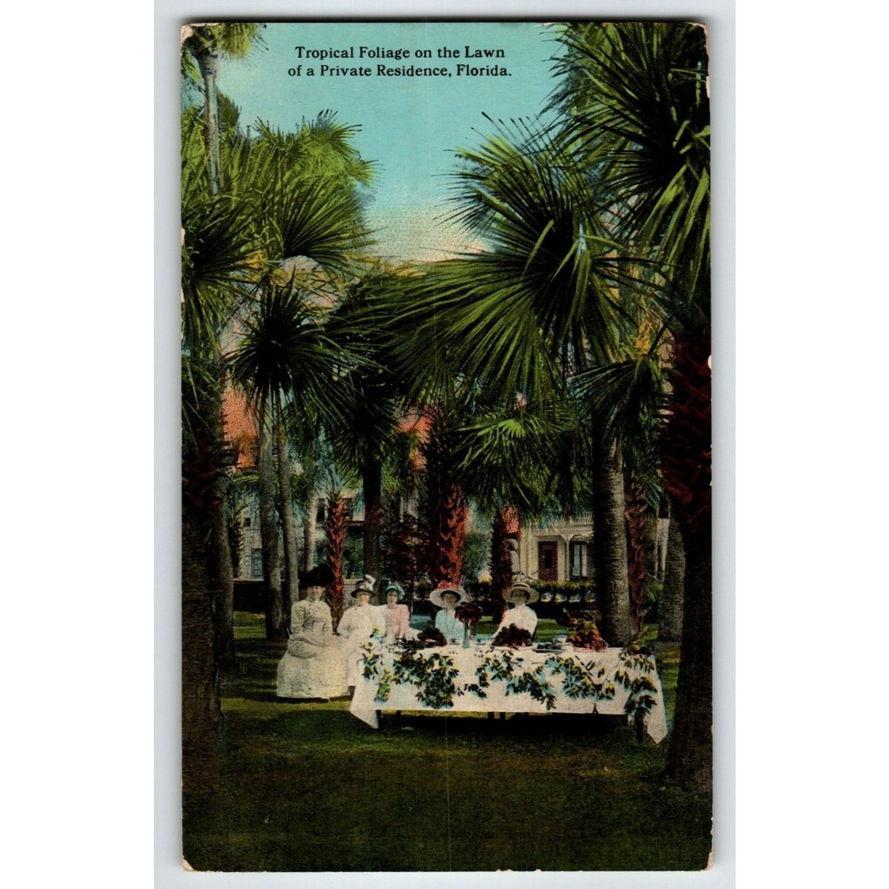 Private Residence Florida Postcard Victorian Formal Women Big Hats H & WB Drew